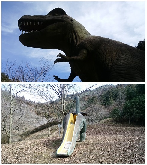 人気のティラノサウルスに滑り台になっているディプロドクス