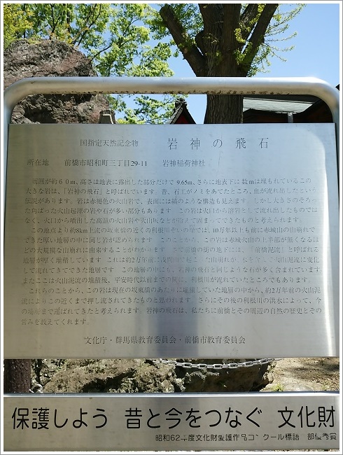 国指定天然記念物岩神の飛石の案内板