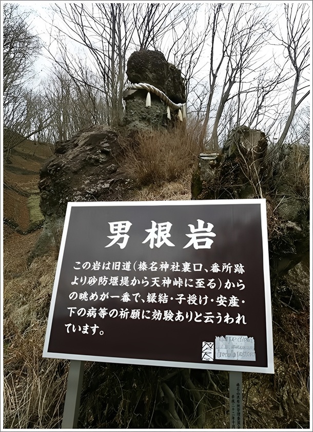男根岩の説明案内板です