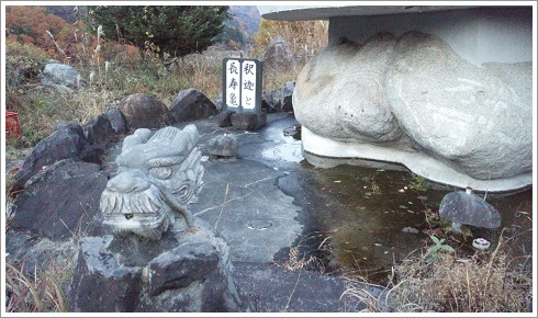 亀と蓮の花の上にいる寝釈迦さま