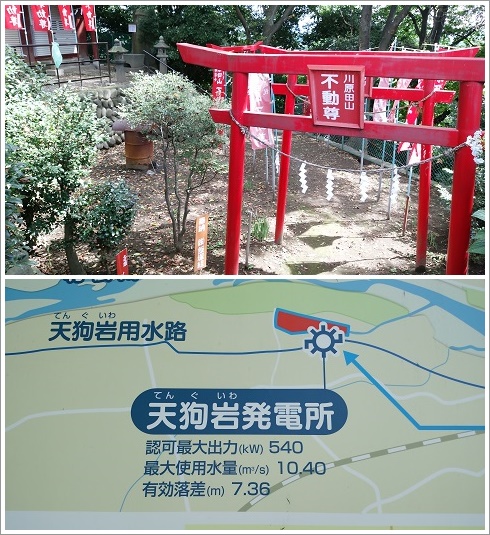 川原田山不動尊と吉岡風力発電所、天狗岩水力発電所