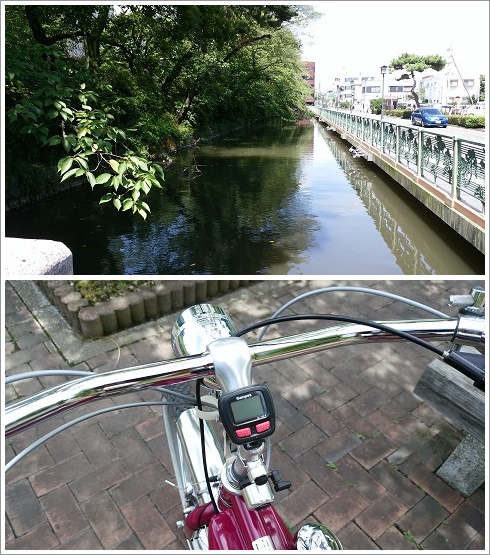 高崎城址公園お堀端とモペットバイク